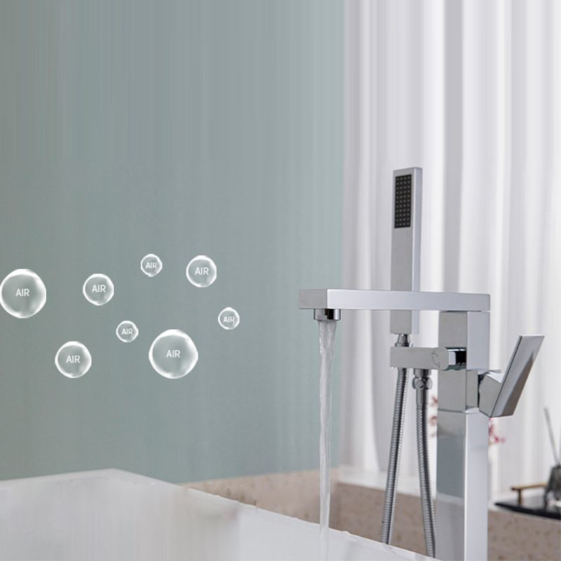 Bathroom Freestanding Tub Filler Floor Mounted One Handle Fixed Faucet with Hose