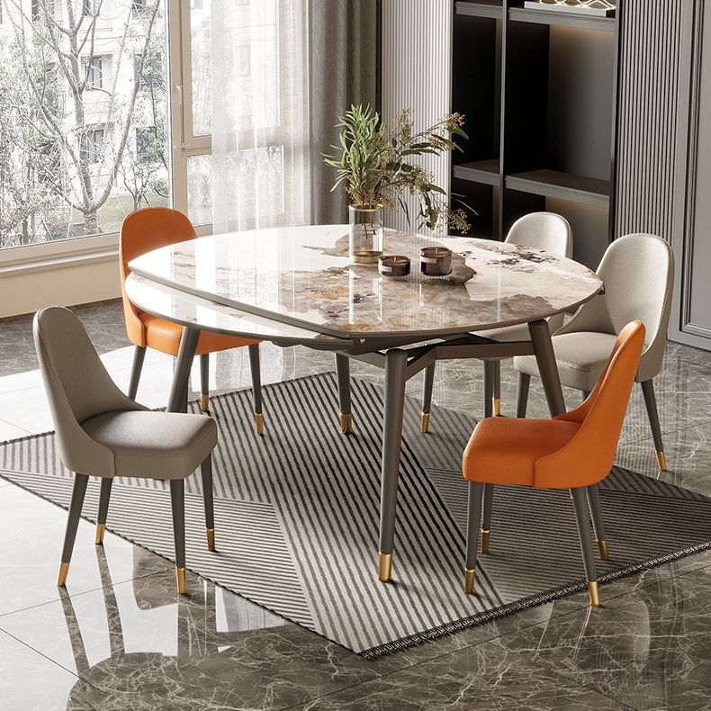 Modern Round Dining Table Stone Top Dining Table with 4 Wood Legs