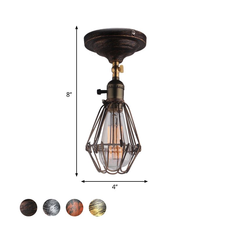 Plafonnier semi-encastré en cage en fer forgé, style ferme, élégant, 1 lumière, luminaire de plafond pour chambre à coucher, rouille/argent vieilli