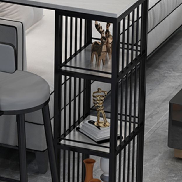 Rectangle Bar Pub Table Set 1/3 Pcs Black Iron Frame Bar Table and Upholstered Stools