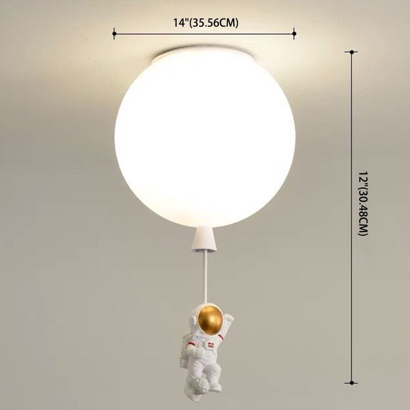 White Glass Balloon Ceiling Lamp Childrens Style Flush Mount Lighting with Resin Toy