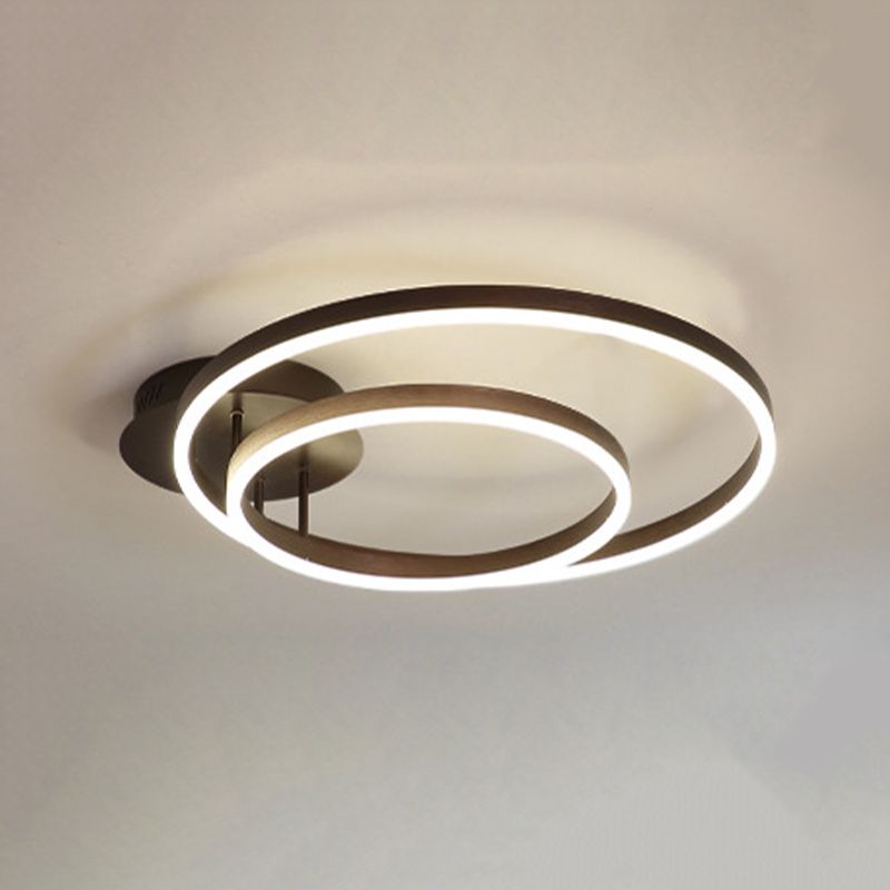 Metal Circular Semi Flush Light Simple Semi Flush Chandelier Lighting in Brown