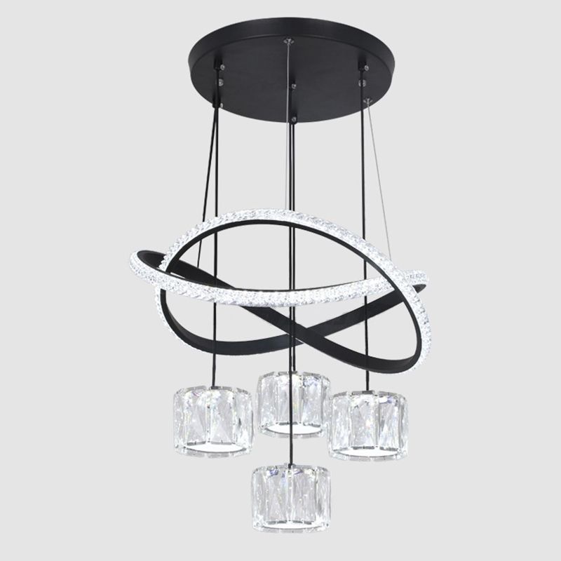 Cilindrische kristallen suspensielamp eigentijdse zwarte led plafond hanger voor eetkamer