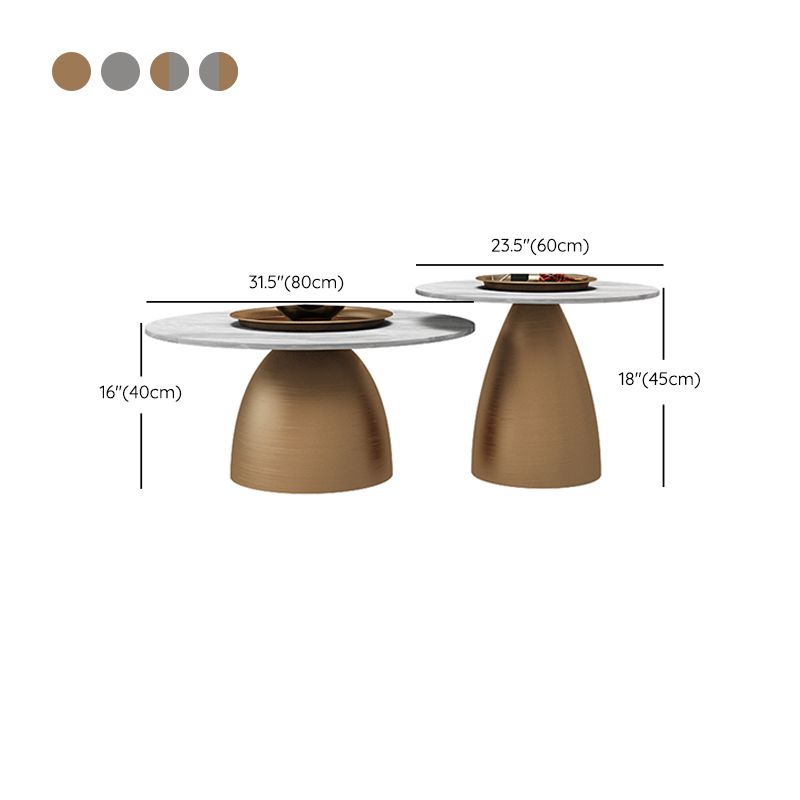 Glam Round Slate Cocktail Table Tray Top Brushed Metal Coffee Table