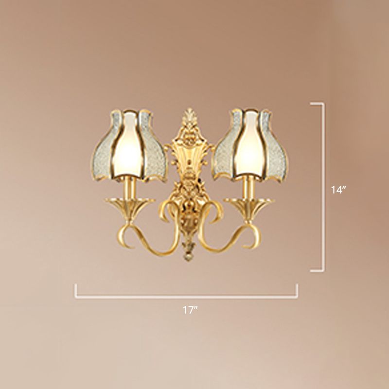 Brass Bud Wall Mount Light Traditional Beveled Glass Living Room Wall Light Fixture