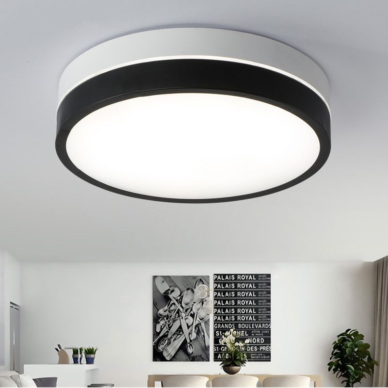 Black Drum Flush Mount Lamp Nordic Acrylic Shade 15"/19"/23" Dia LED Ceiling Flush Mount for Living Room in Warm/White