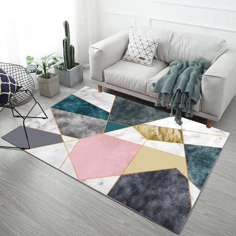 Minimalism 3D Geometric Printed Rug Multicolor Polyester Rug Washable Anti-Slip Backing Stain Resistant Rug for Great Room