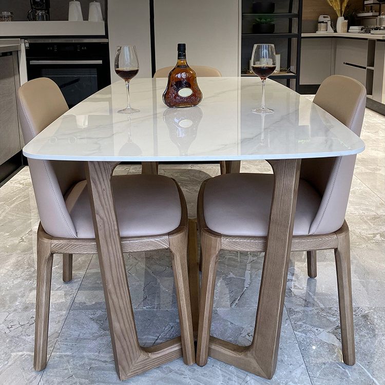 Contemporary Trestle Base Dining Table Stone Dining Table in White