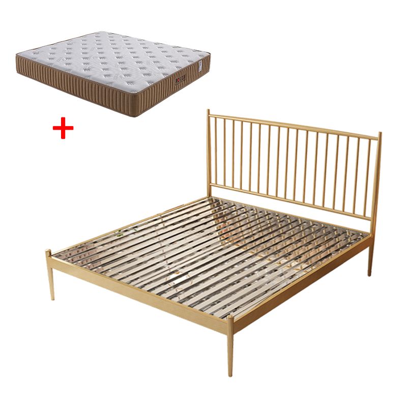 Glam Metal Slat Bed with Headboard Standard Bed with Metal Legs in Gold