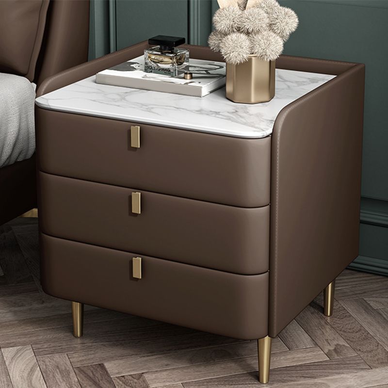 Solid Wood Frame 3 Drawer Leather Multicolor Choice Gold Table Leg Nightstand