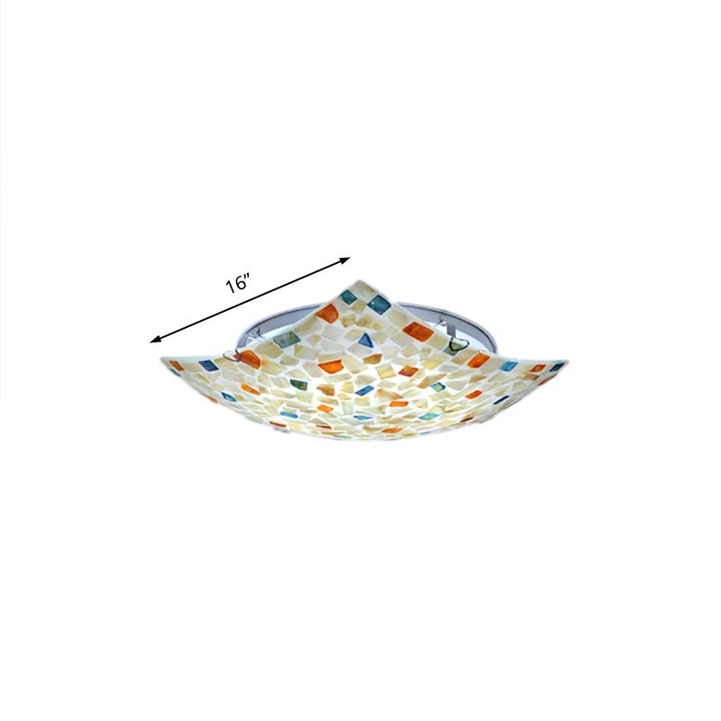 Plafonnier LED en mosaïque Tiffany, Beige/blanc/gris clair, carré incurvé, 12/16 pouces, pour couloir