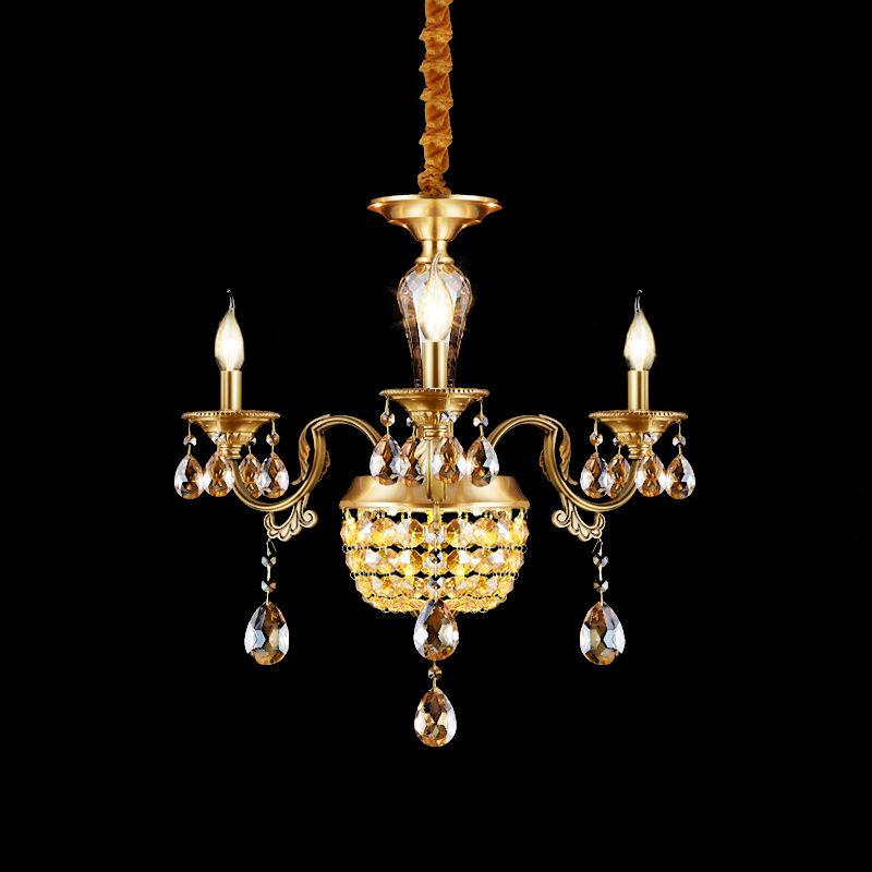 3/5 Köpfe Kronleuchterlampe traditionelle Kerzenstick Klar/Bernsteinkristall Akzente Suspension Anhänger