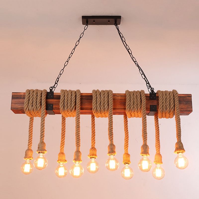 Wooden Island Light Industrial Style Island Hanging Light for Living Room