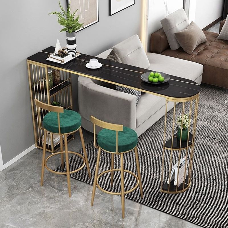 Modern Bistro Bar Table Sintered Stone Rectangle Bar Table with Shelves