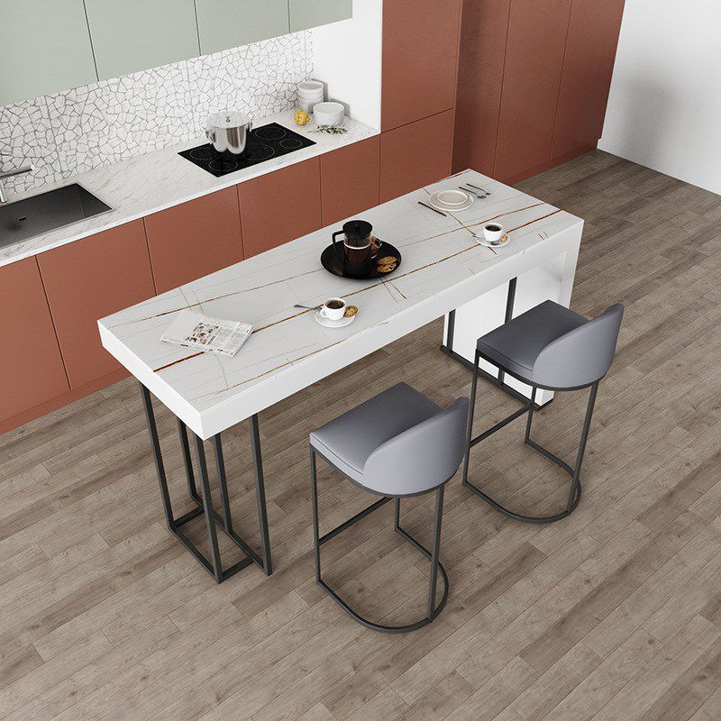 Glam Sintered Stone 1/2/3 Pieces Bar Table Set Rectangle Bar Table with Metal Legs