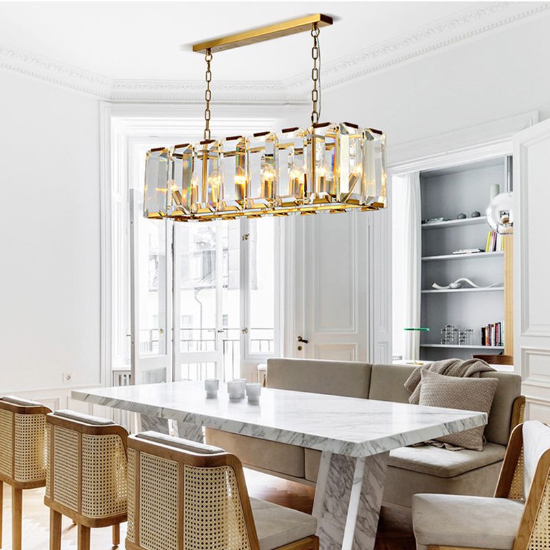 Rectángulo Corte Crystal Island colgante lineal Luces colgantes de la isla de la sala de estar moderna