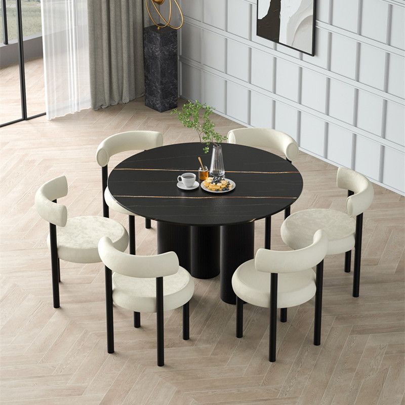 Mesa de comedor redonda contemporánea de piedra, acabado mate, mesa de 3 patas para cocina