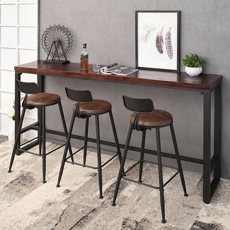 Industrial Bar Wine Table Solid Wood Top Bistro Table with Black Base