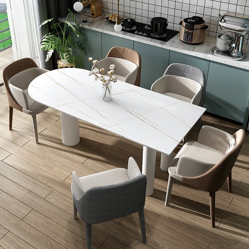 Modern Stone Top Oval Dinette Table Wood Tripod Base Dining Table in White