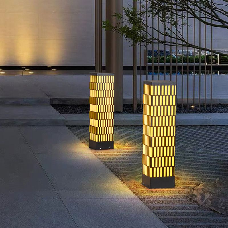 Rectangle Pillar Lamp Contemporary Metal Outdoor Waterproof Light in Black
