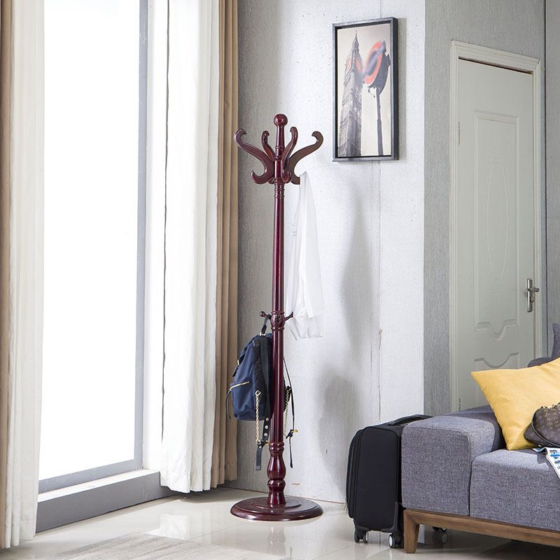 Contemporary Hall Tree with Hooks in Mahogany Wooden Coat Hanger