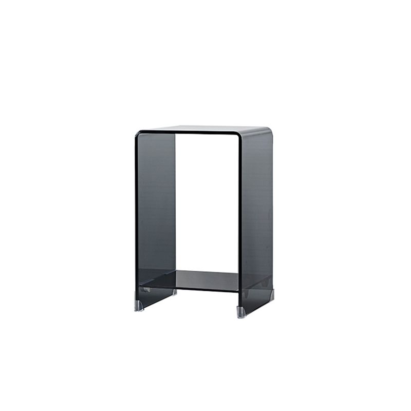 Contemporary Glass Square Side Table Sled End Table with Shelf
