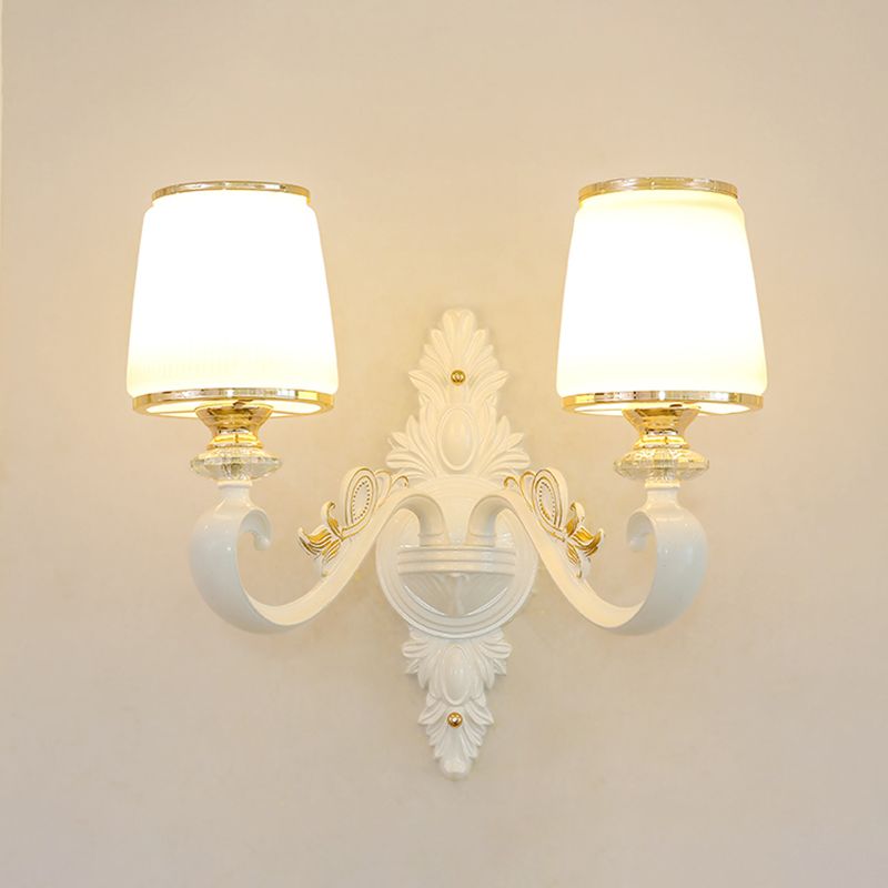 Gold Shaded Wall Lighting Simplicity Opal Glass Corridor Wall Light Fixture with Curved Arm