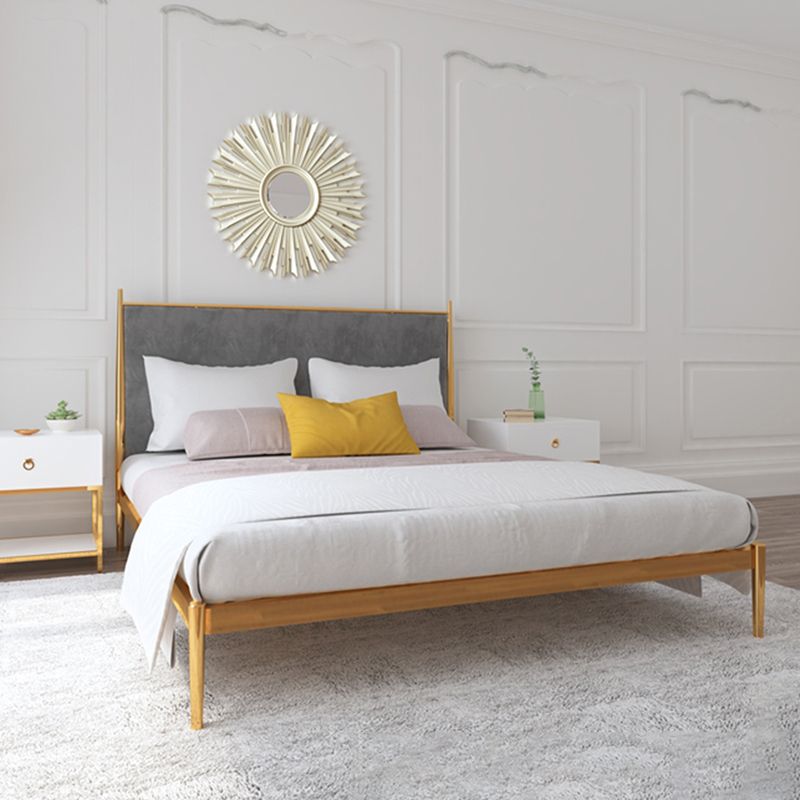 Luxurious Iron Bed Frame in Brass Upholstered High Panel Bed