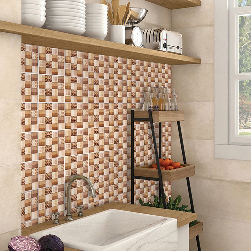 Rustic Mosaic Tile Brick Wallpapers Brown Peel and Paste Wall Art for Living Room