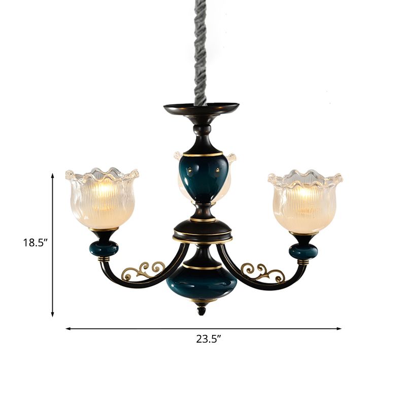 Blossom Living Room Pendule Light Classic Clear Cilabed Verre 3/6 Lumières Chandelier noir et bleu