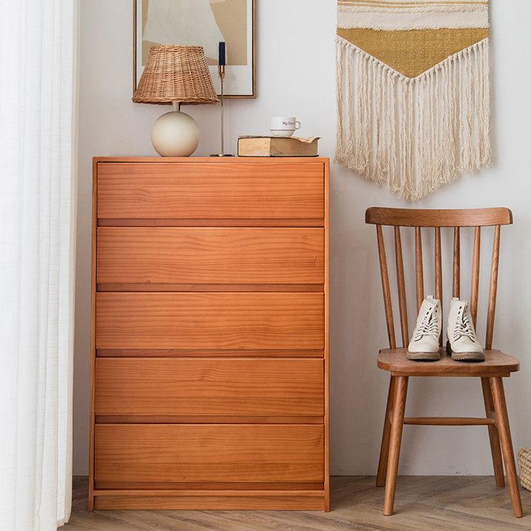 Mid-Century Modern Chest with 5 Drawers in Pine Wood Accent Chest