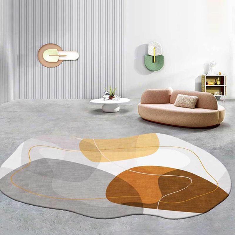 Novelty Color Block Carpet Casual Polyester Rug Non-Slip Backing Area Rug for Living Room