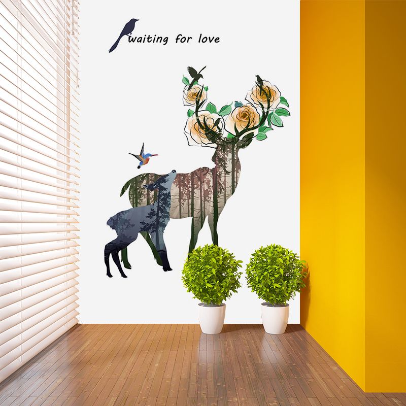 Modern Art Deers Wall Mural Brown Animal Wall Covering for Bedroom, Size Optional