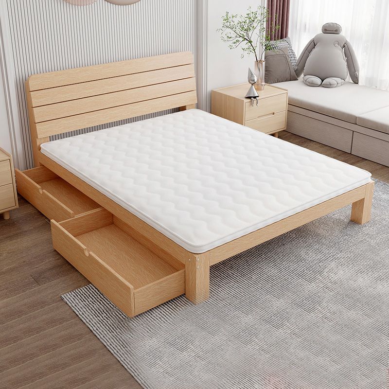 Solid Wood Storage Panel Bed with Headboard  Bed with Drawers