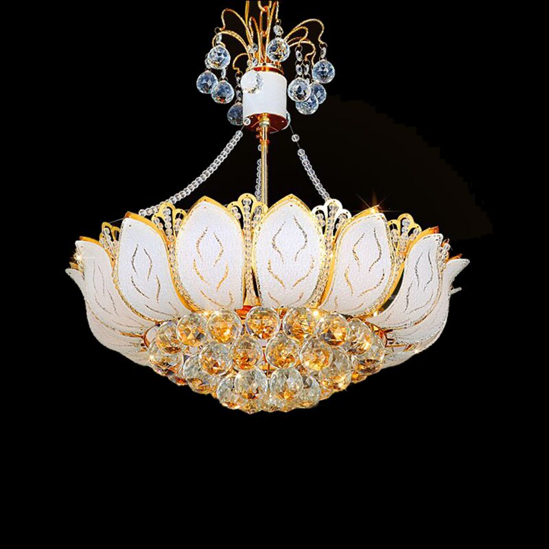 Luminaire suspendu au lotus Ball en cristal à facette contemporaine 3 / plusieurs lumières Gold Chandelier Light, 16 "/19.5" /23,5 "de large