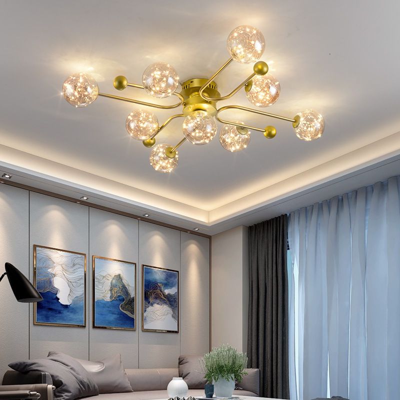 Modern Ball Semi Flush Ceiling Light Glass Living Room LED Ceiling Light
