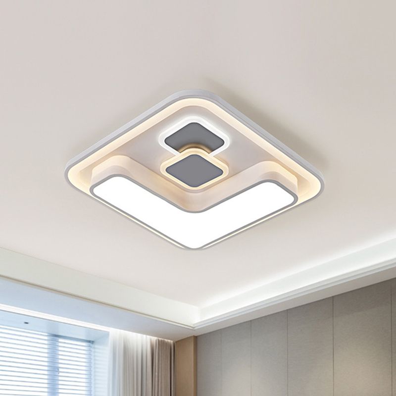 Metallisch Quadratisch Flushmount Lamp Modern LED White Flush Mounted Beleuchtung für Schlafzimmer
