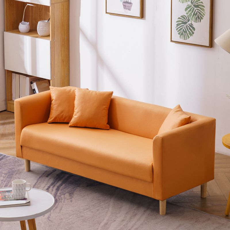 Faux Leather Tuxedo Arm Sofa Scandinavian Single Cushion Sofa with Pillows