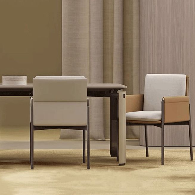 Silla casera de cuero de estilo diseñador, sillón lateral de comedor con respaldo sólido