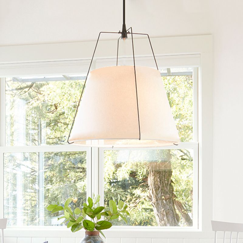 Fabric Cone Hanging Lamp Vintage 2 Lights Dining Room Chandelier Pendant Light in White