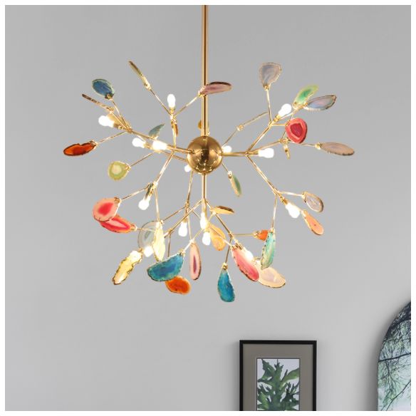 Metal Branch Hanging Light Kit Minimalistic Multi-Color Chandelier Light Fixture