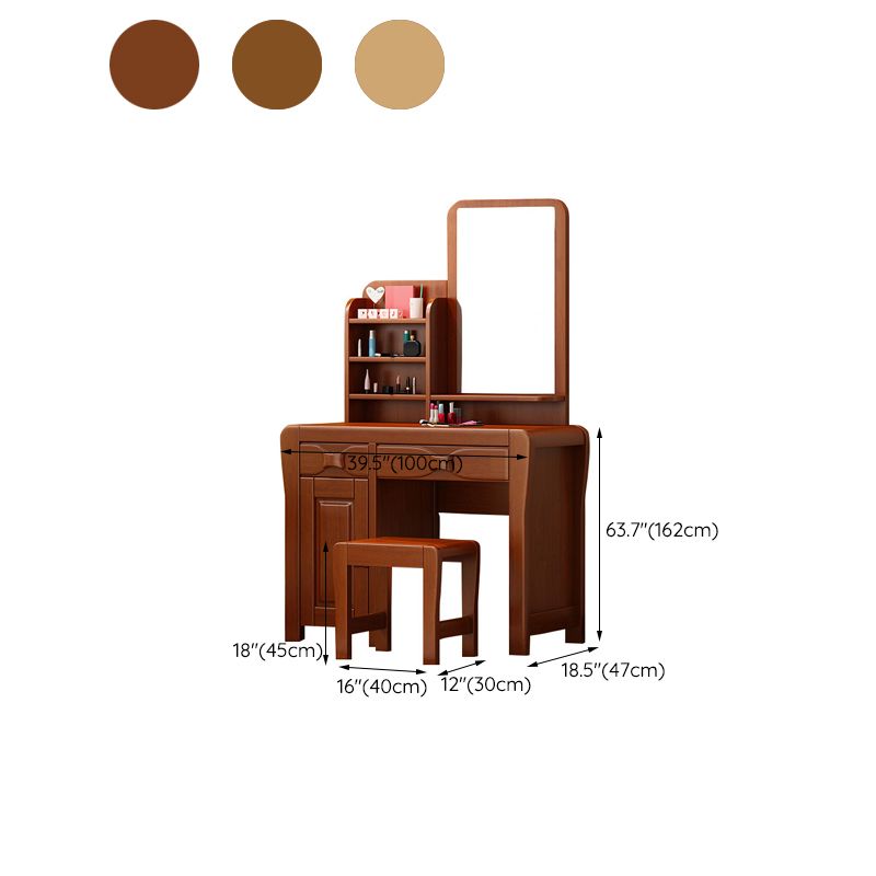 Brown Makeup Table with 2 Drawers 18.50" Wide Vanity Tables with Mirror