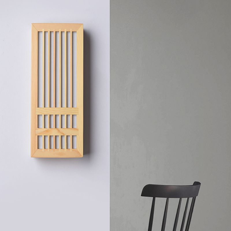 Japanese Style Wood Wall Light Cuboid LED Wall Sconce in Yellow for Bedroom