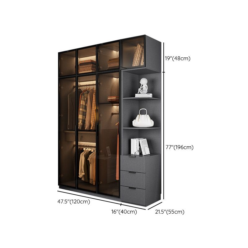 Modern Glass Wardrobe Cloth Rod Included Wardrobe Closet without Light