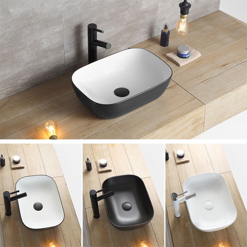 Modern Bathroom Sink Porcelain Rectangular with Pop-Up Drain and Faucet Wash Stand