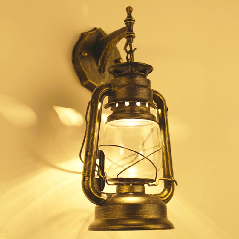 Single-Bulb Oil Lantern Sconce Antique Style Clear Glass Wall Mount Light Fixture for Aisle