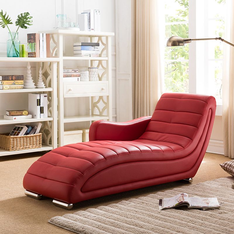 Living Room Leather Chaise Square Arms Modern Chaise Lounge with Upholster