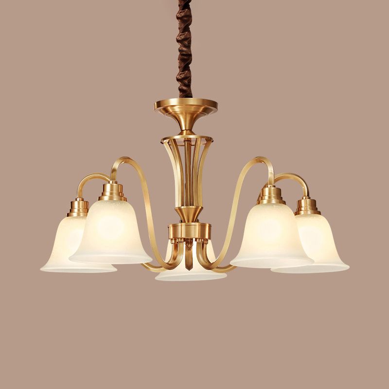 Flared Stairs Ceiling Chandelier Antique Frosted Glass Brass Pendant Lighting Fixture