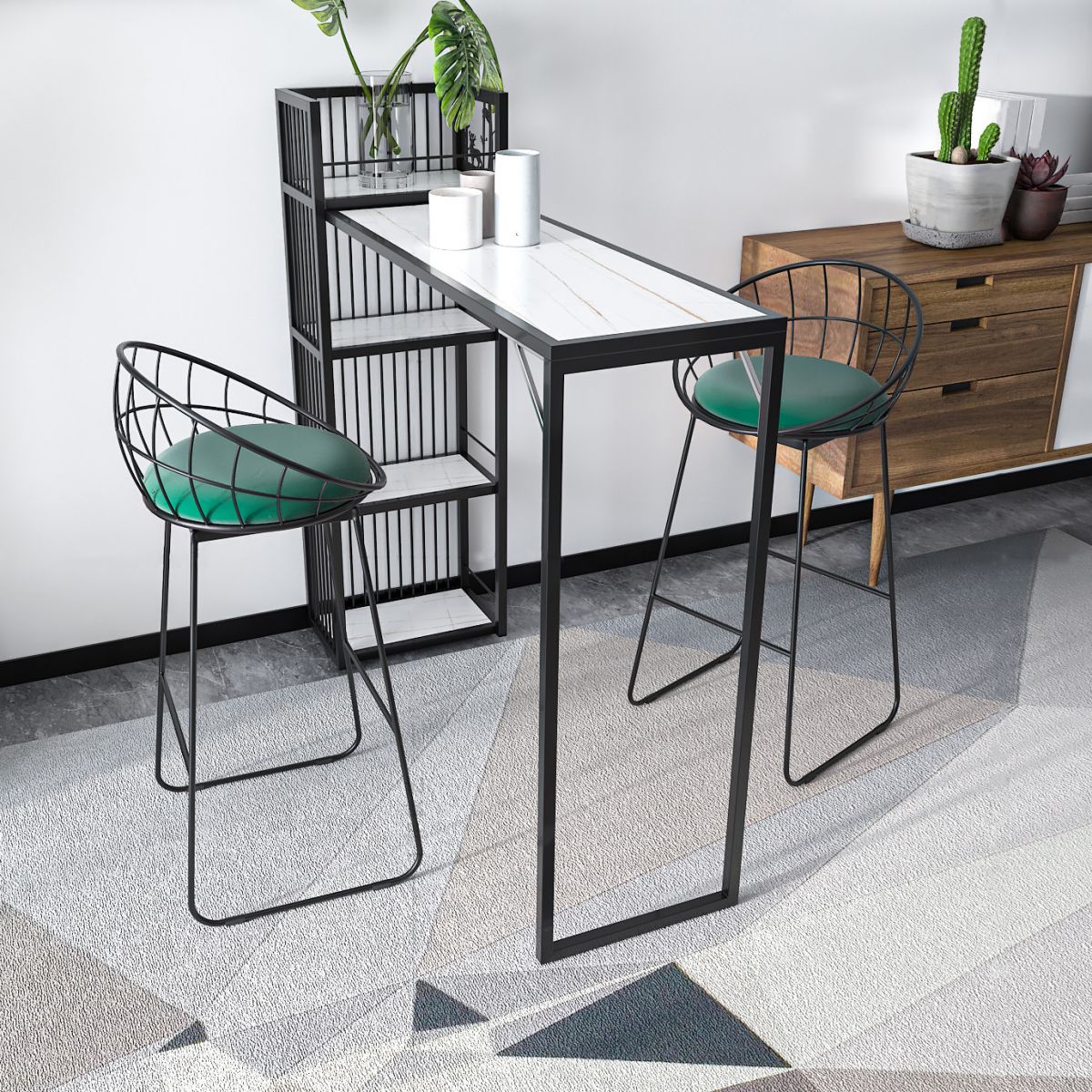 Table de bar de style glam noir et or dans la table de bar à thé à thé en métal au lait en métal