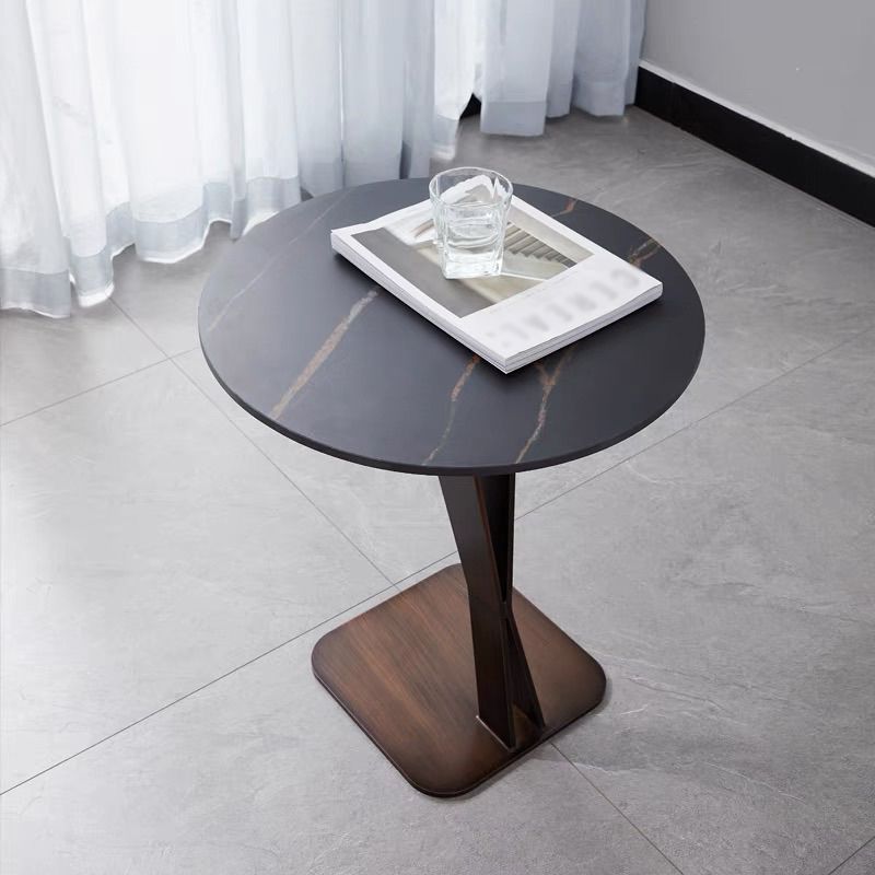 Pedestal Base Design Rock Plate Top White/black/white Gold/black Gold Round Side Table